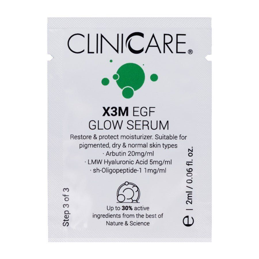 "CLINICCARE" serumas prieš odos senėjimą, antipigmentacinis poveikis "X3M EGF GLOW SERUM" mėginukas, 2 ml