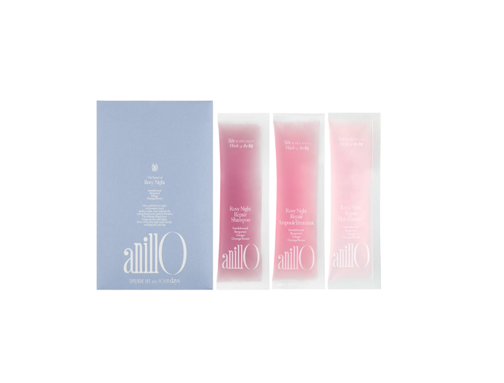 ANILLO Rosy Night Repair Kit drėkina ir maitina sausus, pažeistus plaukus. Mėginukų rinkinys su damaskinės rožės ekstraktu, keramidais ir peptidais. Karale.lt