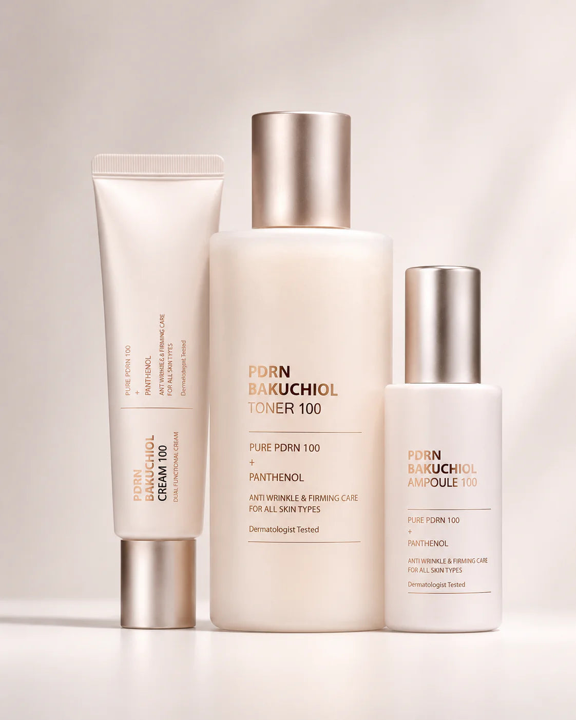 CUSKIN stangrinantis rinkinys: tonikas 300ml, serumas su PDRN 0.1% ir bakuchioliu 35ml, kremas 50ml. Liftingas, regeneracija, atjauninimas. Karale.lt