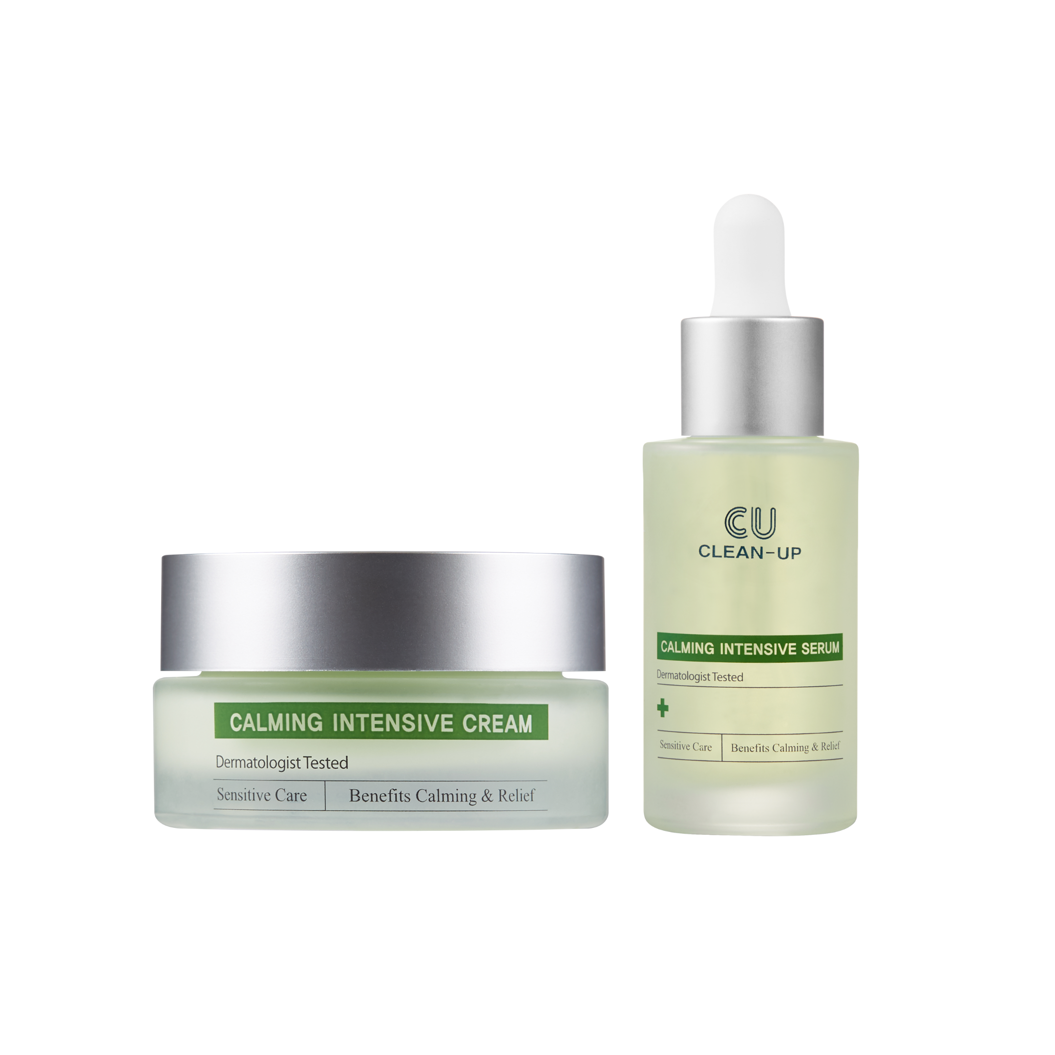 CUSKIN Calming Intensive rinkinys jautriai odai: serumas 30ml ir kremas 30ml. Vitaminas K, Troxerutinas, Centella. Rosacea, couperose gydymas. Karale.lt