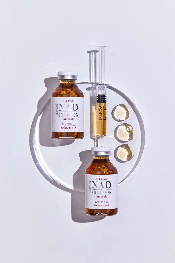 Dermaline D’LEXO NAD Power Solution Ampoule 35ml. NAD 1%, 7 formų hialurono rūgštis, 6 peptidai, resveratrolis. Energizuoja, drėkina. Karale.lt
