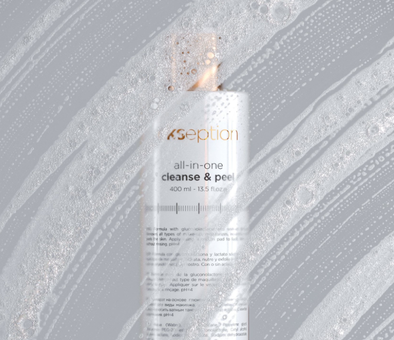 Profesionalus EKSEPTION prausiklis su PHA rūgštimis All In One Cleanse & Peel. Švelniai valo, eksfolijuoja, demakiažas veidui ir akims. Greitas pristatymas. 400ml.