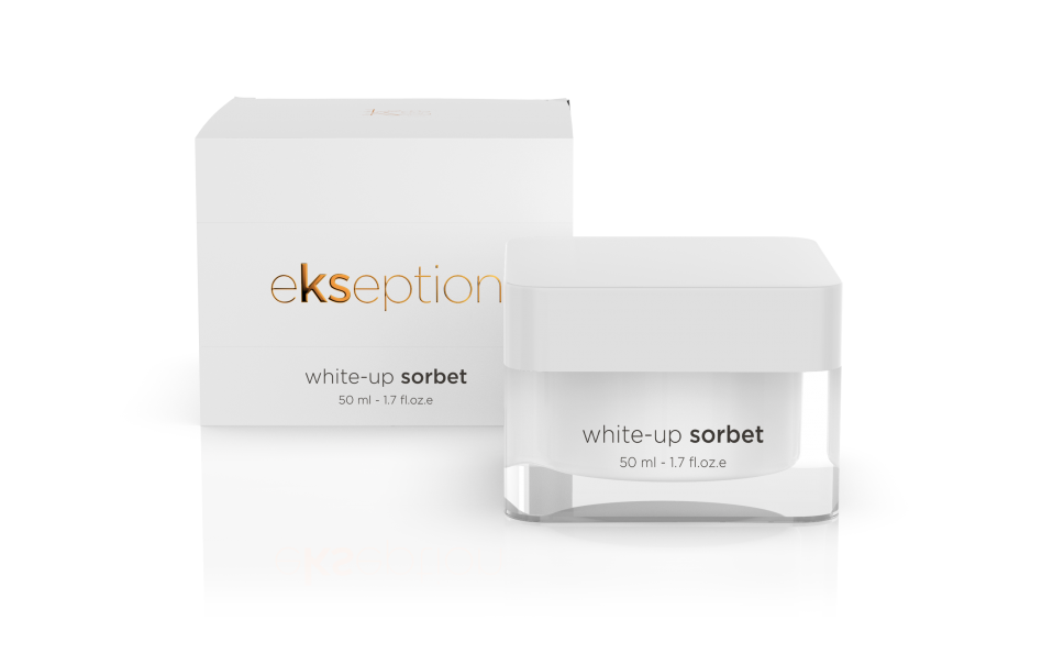 Profesionalus EKSEPTION šviesinamasis naktinis kremas White-Up Sorbet Cream. Mažina pigmentaciją, suvienodina odos toną, suteikia spindesį. Greitas pristatymas.