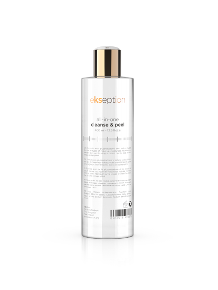 Profesionalus EKSEPTION prausiklis su PHA rūgštimis All In One Cleanse & Peel. Švelniai valo, eksfolijuoja, demakiažas veidui ir akims. Greitas pristatymas. 400ml.