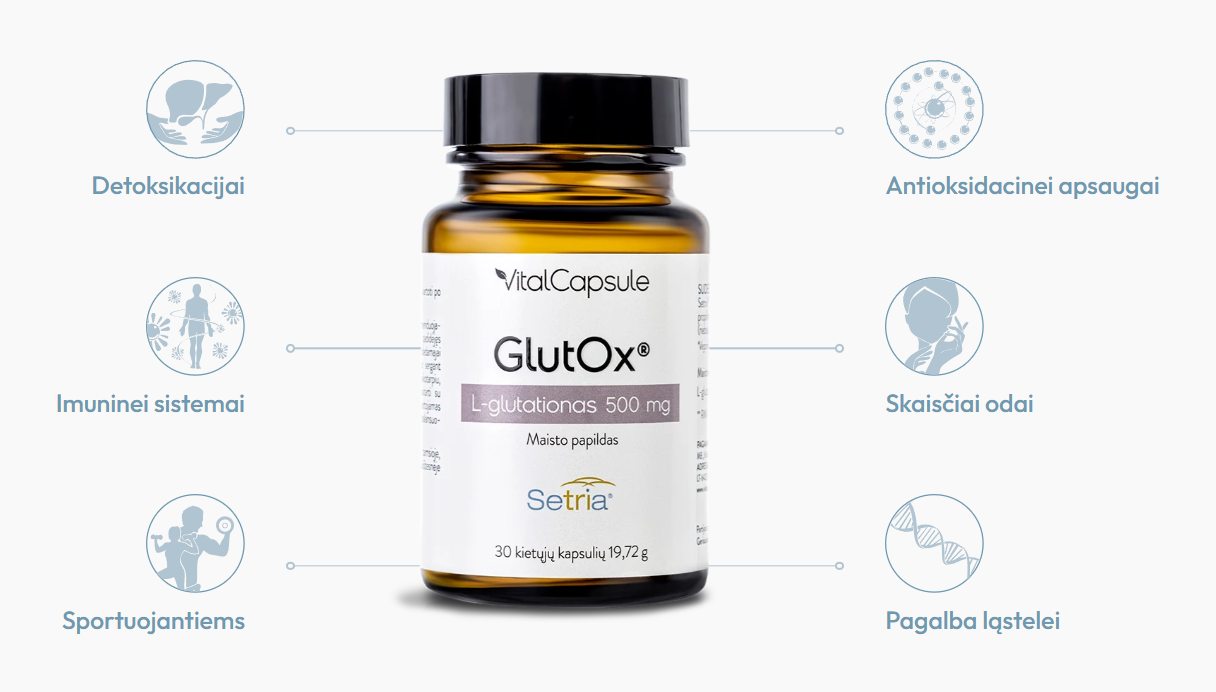 "VITAL CAPSULE" - glutationo papildas, antioksidantas "GlutOx®N30", 30 kapsulių