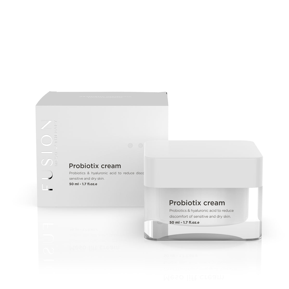  Drėkinamasis Fusion Mesotherapy kremas su probiotikais sausai ir jautriai odai. Profesionali Probiotix Cream odos barjero stiprinimui, drėkinimui ir mikrobiomo balansui. 50ml.