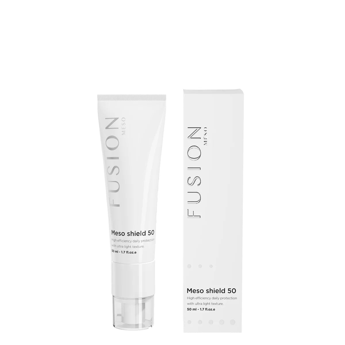 Fusion Mesotherapy Meso Shield SPF50 PA++++ 50ml – lengvas apsauginis kremas su 4 UV filtrais. Apsaugo nuo UVA/UVB ir mėlynosios šviesos. Karale.lt
