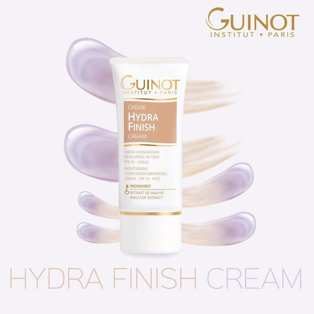 Guinot Hydra Finish Cream SPF15 – lengvas BB kremas su dedešvos ekstraktu. Drėkina, tolygina atspalvį, apsaugo nuo UV. Visų tipų odai. Karale.lt