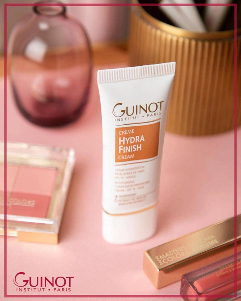 Guinot Hydra Finish Cream SPF15 – lengvas BB kremas su dedešvos ekstraktu. Drėkina, tolygina atspalvį, apsaugo nuo UV. Visų tipų odai. Karale.lt