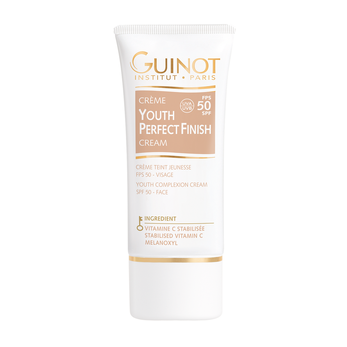 Guinot Youth Perfect Finish Cream SPF50 30ml – jauninamasis kremas su spalva brandžiai odai. Vitaminas C, Melanoxyl, UV apsauga. Lygina raukšles, skaistina. Karale.lt