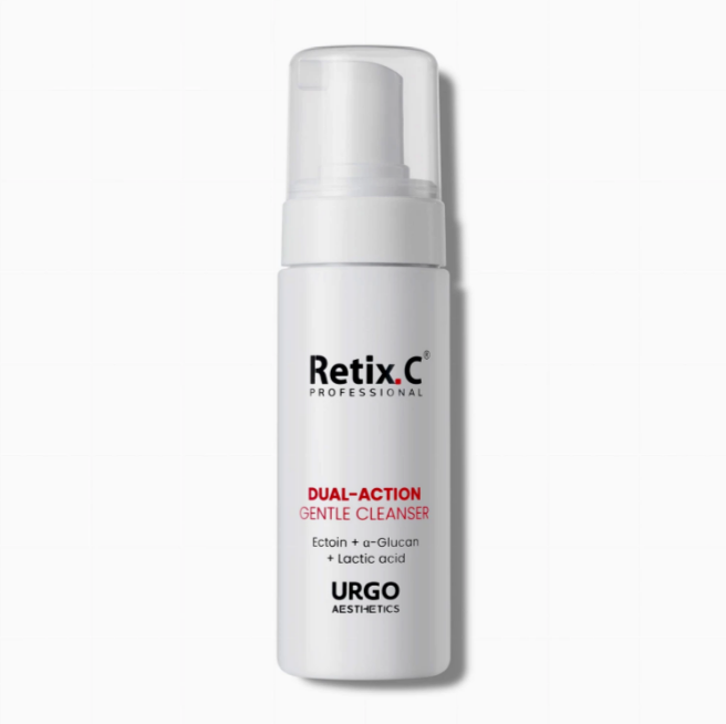 Retix.C Dual Action Gentle Cleanser – valomosios putos jautriai odai. Švelniai pašalina makiažą ir nešvarumus, su ektoinu ir pantenoliu. 150 ml. Karale.lt