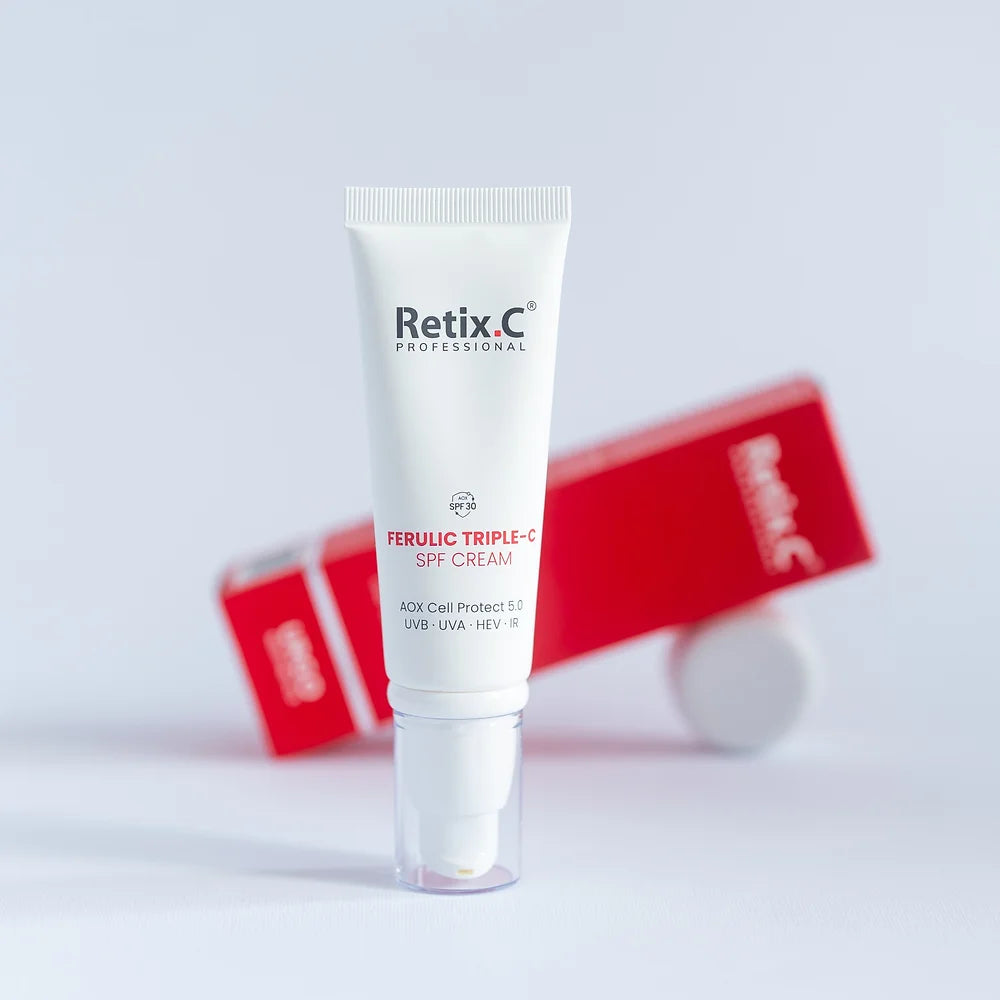 Retix.C Ferulic Triple-C SPF30 veido kremas su vitaminu C ir ferulio rūgštimi padeda saugoti odą nuo fotosenėjimo. Visiems odos tipams. 50 ml. Karale.lt