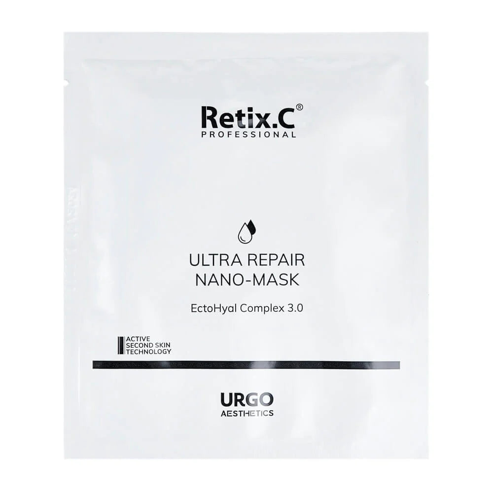 Retix.C Ultra Repair Nano Mask ramina ir drėkina jautrią, sudirgusią odą, mažina tempimo pojūtį. Su ektoinu ir hialurono rūgštimi. 1 vnt. Karale.lt
