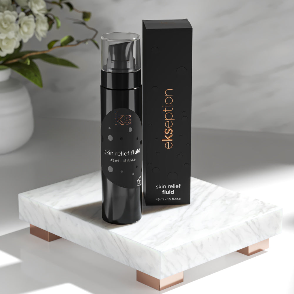 EKSEPTION Skin Relief Fluid 45ml – raminantis serumas jautriai, raustančiai odai. Pantenolis, niacinamidas, hialurono rūgštis. Mažina paraudimą iki 55%. Karale.lt