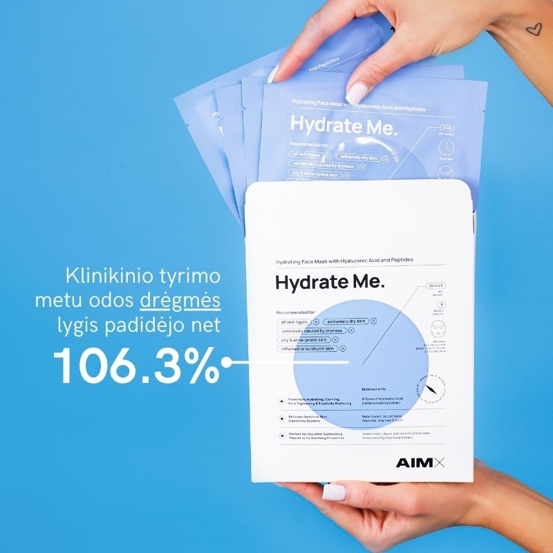 "AIMX" GREITO POVEIKIO GILIAI DRĖKINANTI VEIDO KAUKĖ SU PEPTIDAIS „HYDRATE ME“