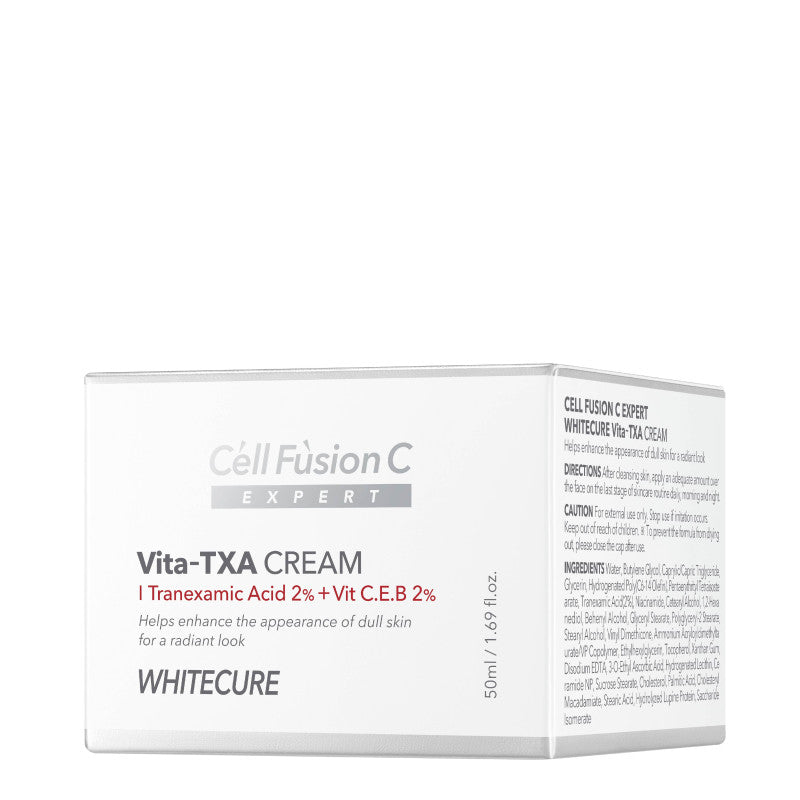 Cell Fusion C Vita TXA Cream skaistina pigmentuotą odą, padeda mažinti dėmes ir drėkina. Su 2 % TXA, niacinamidu, vitaminais C ir E. Karale.lt
