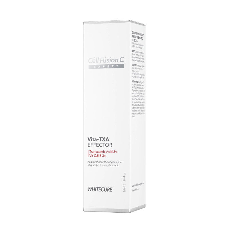 Cell Fusion C Expert White Cure Vita-TXA Effector Serum skaistina pigmentuotą odą. Su 3 % traneksamo rūgšties ir 3 % niacinamido. 50 ml. Karale.lt