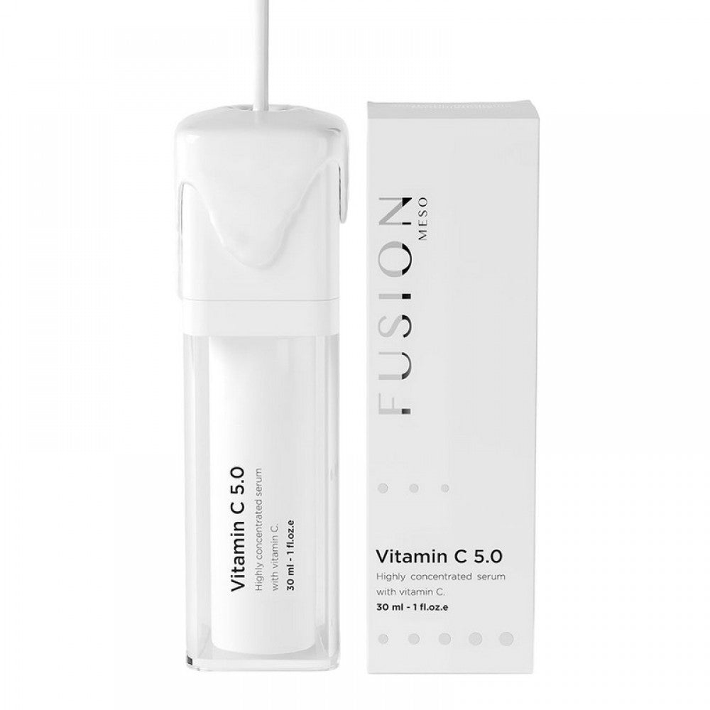 Fusion Mesotherapy Vitamin C 5.0 serumas su stabilia vitamino C forma ir hialurono rūgštimi. Mažina pigmentines dėmes, suteikia skaistumą. Karale.lt
