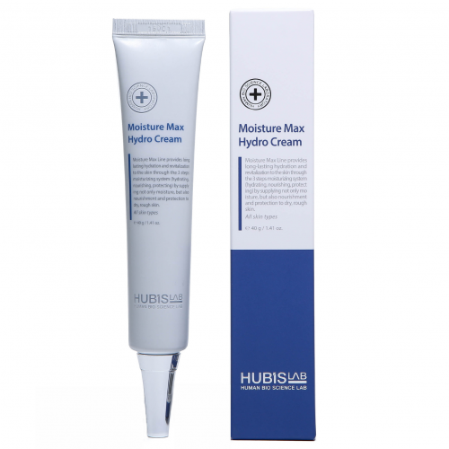 HUBISLAB Moisture Max Hydro su AQUAXYL, keramidais ir hibisko ekstraktu. Drėkina, lygina ir stiprina odos barjerą visų tipų odai. Karale.lt