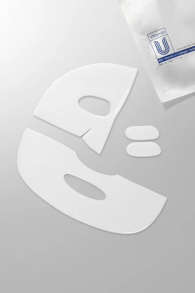 "CUSKIN" DVIGUBO POVEIKIO HIDROGELIO KAUKĖ ODOS STANGRINIMUI IR ŠVYTĖJIMUI "VITANIN U COLLAGEN HYDRO GEL MASK", 1 VNT