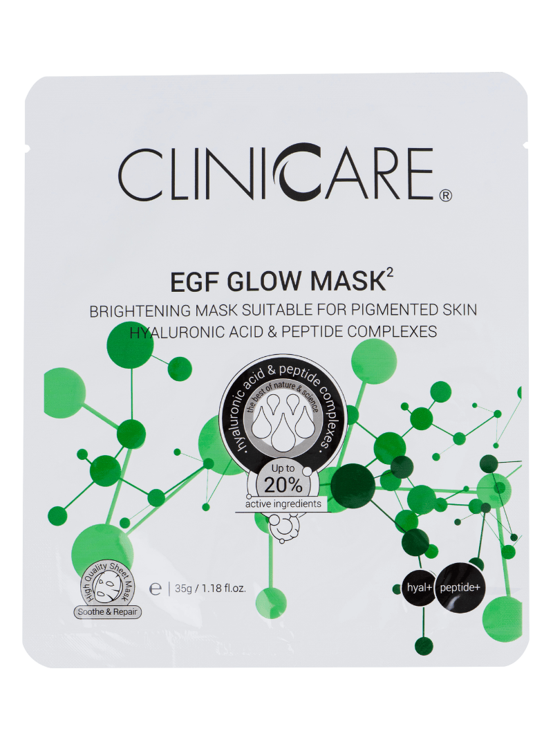 "CLINICCARE" SPINDESIO SUTEIKIANTI  LAKŠTINĖ VEIDO KAUKĖ "EGF GLOW"