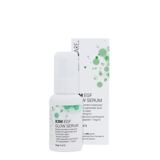 CLINICCARE SERUMAS PRIEŽ ODOS SENĖJIMĄ, ANTIPIGMENTACINIS "X3M EGF GLOW SERUM", 50 ML