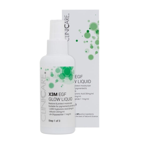 "CLINICCARE" TONIKAS PRIEŠ ODOS SENĖJIMĄ, ANTIPIGMENTACINIS "X3M EGF GLOW LIQUID", 100 ML