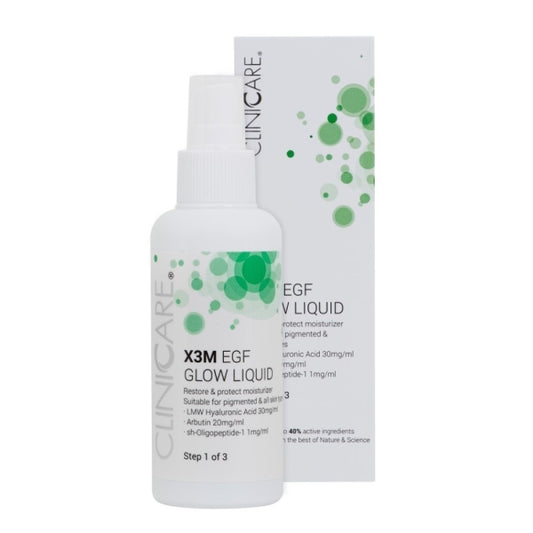 CLINICCARE TONIKAS PRIEŠ ODOS SENĖJIMĄ, ANTIPIGMENTACINIS "X3M EGF GLOW LIQUID", 100 ML