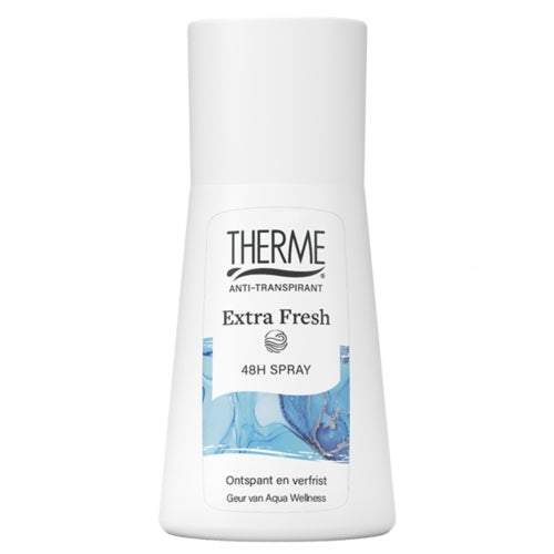 Therme Extra Fresh 48H antiperspirantas su jūros mineralais. Gaivus vandenyno kvapas, sausa oda 48h, veganiška formulė. Karale.lt