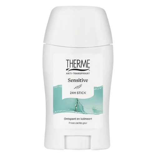 THERME Sensitive antiperspirantas 50g – be aliuminio ir alkoholio. Apsaugo 24h, tinka jautriai odai ir po depiliacijos. Karale.lt